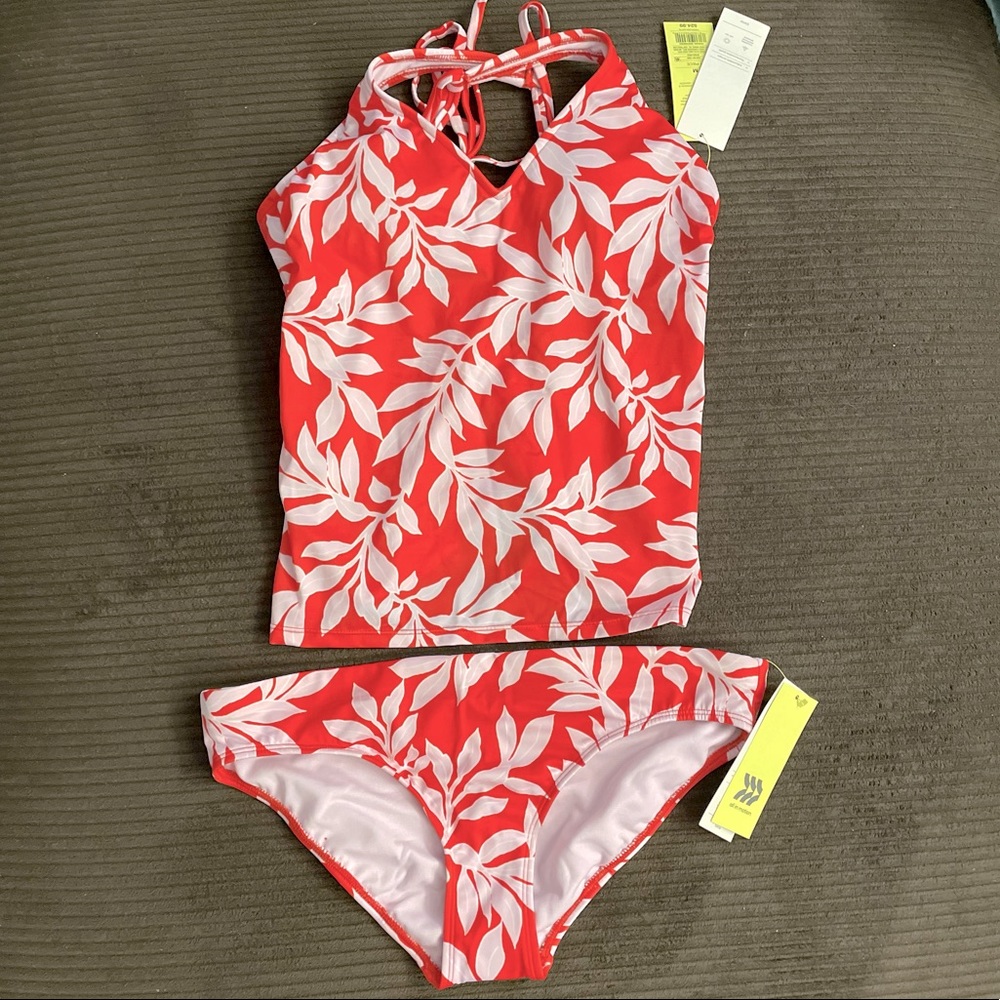 All in Motion Medium Red Floral Tankini Set